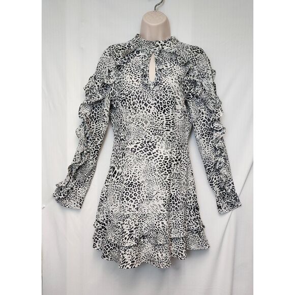 Glamorous Curve Leopard Print Frill Accents High Neck Mini Dress Size XSmall - Picture 8 of 12
